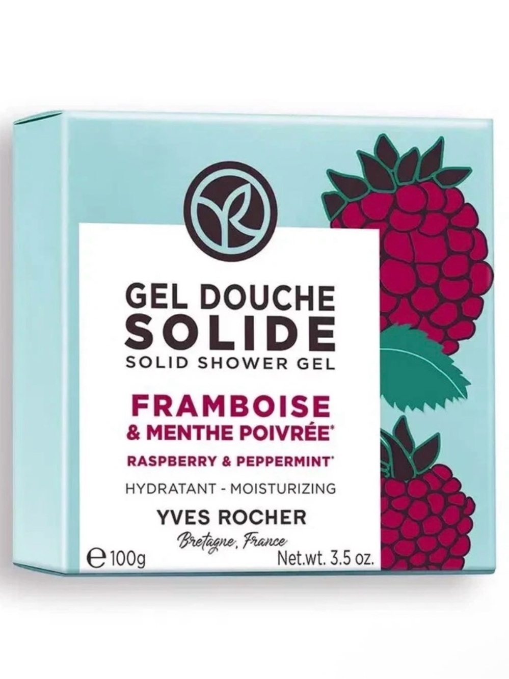 3 x Yves Rocher Solid Bath Shower Body Gel Raspberry Peppermint No Soap 3.5 oz.